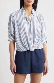 beachlunchlounge Vivica Stripe Twist Hem Button-Up Shirt