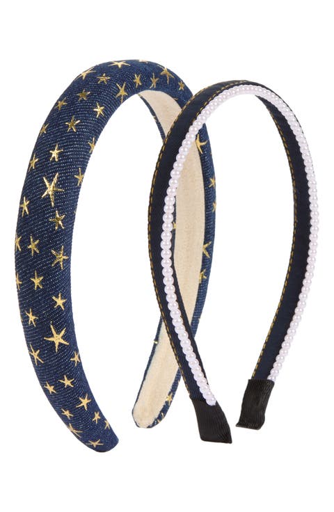 Kids' Denim & Faux Pearl 3-Pack Headbands