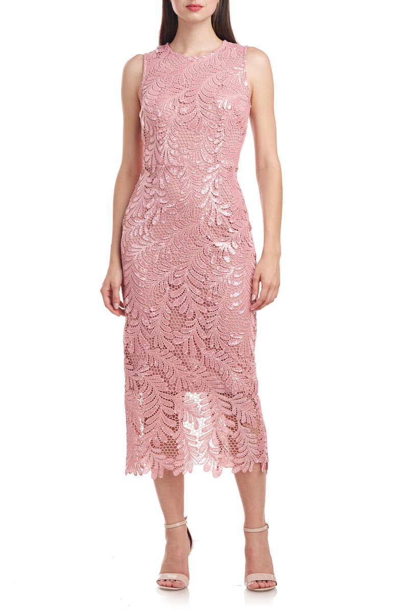 js collection sequin dress JS Collections Jo Sequin Lace Cocktail Midi Dress