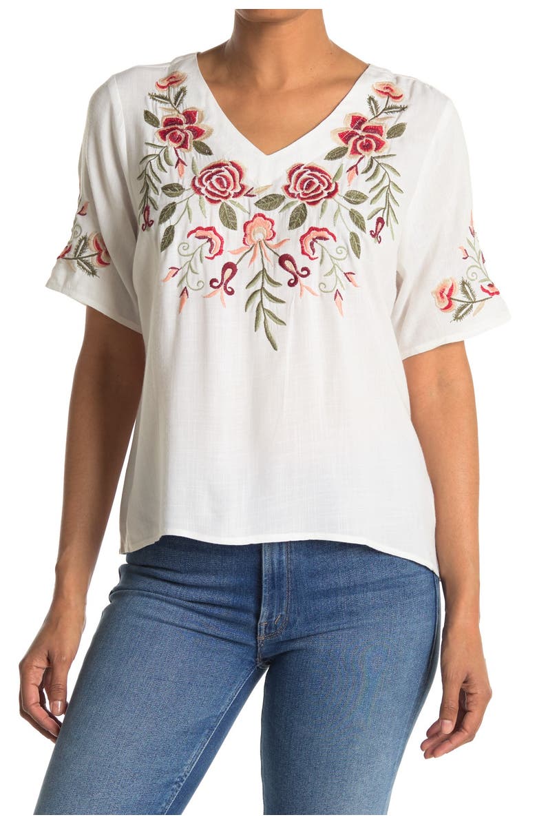Forgotten Grace V-Neck Embroidered Top, Alternate, color, 