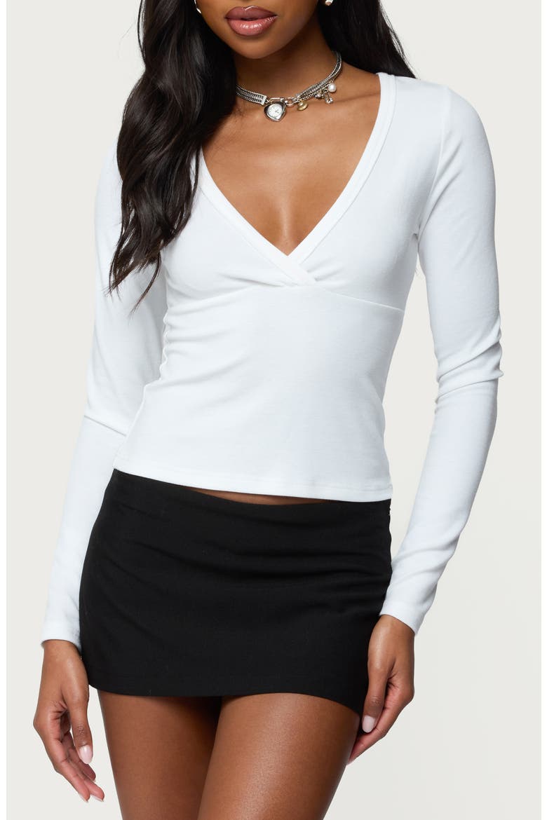 Doron Long Sleeve V-Neck Crop Top, Main, color, WHITE