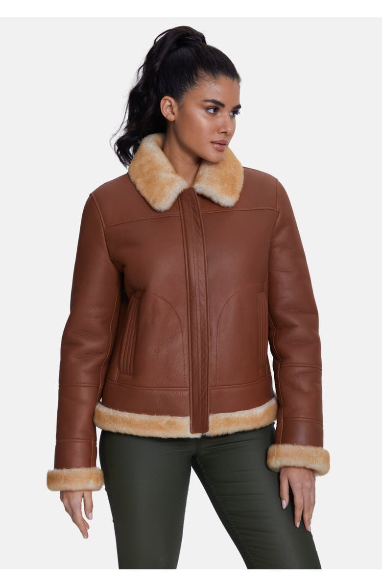 Furniq UK Clementine Sheepskin Jacket, Alternate, color, Brick Red