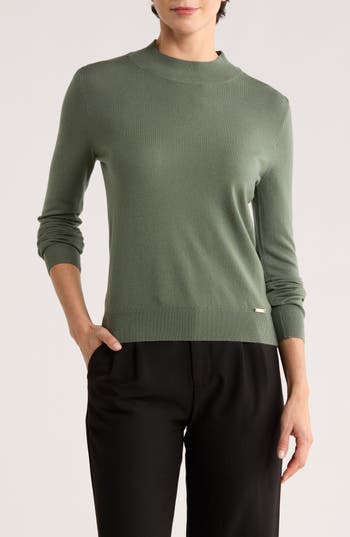 T Tahari Mock Neck Sweater In Green