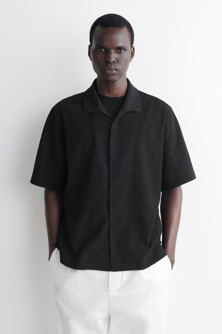 Crinkled-cotton Shirt, Main, color, BLACK