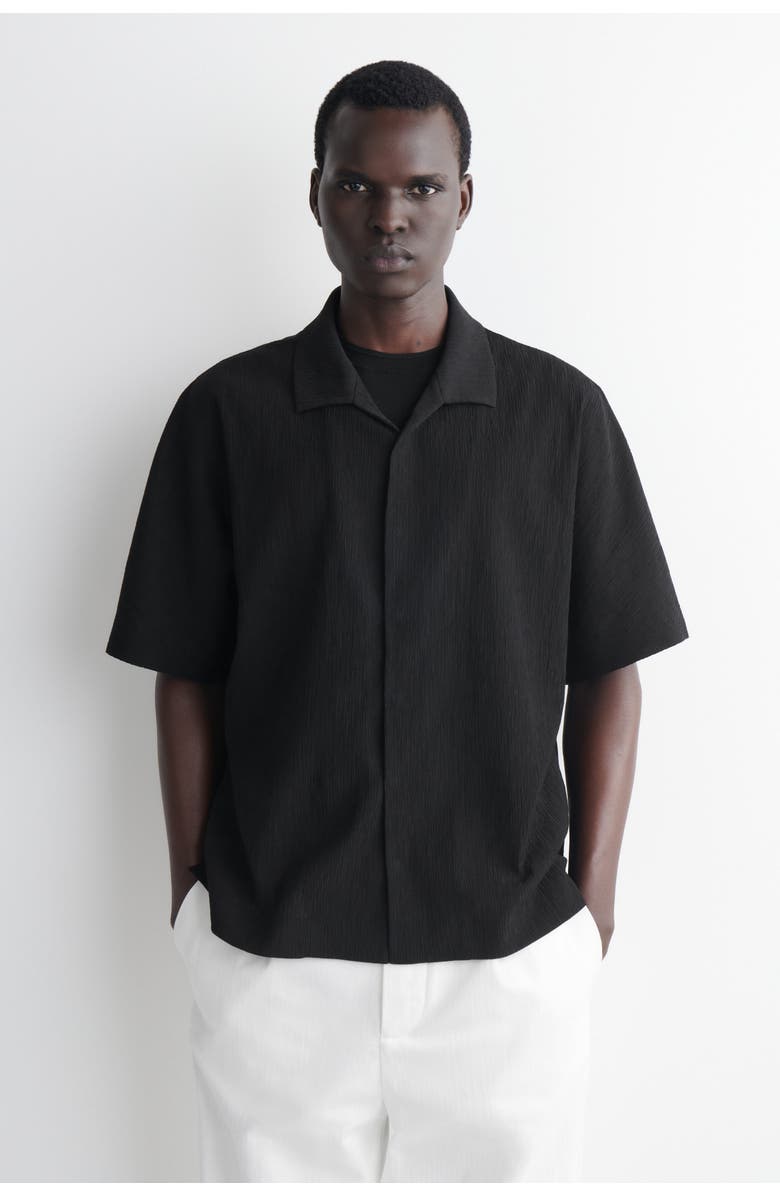 COS Crinkled-cotton Shirt, Main, color, Black