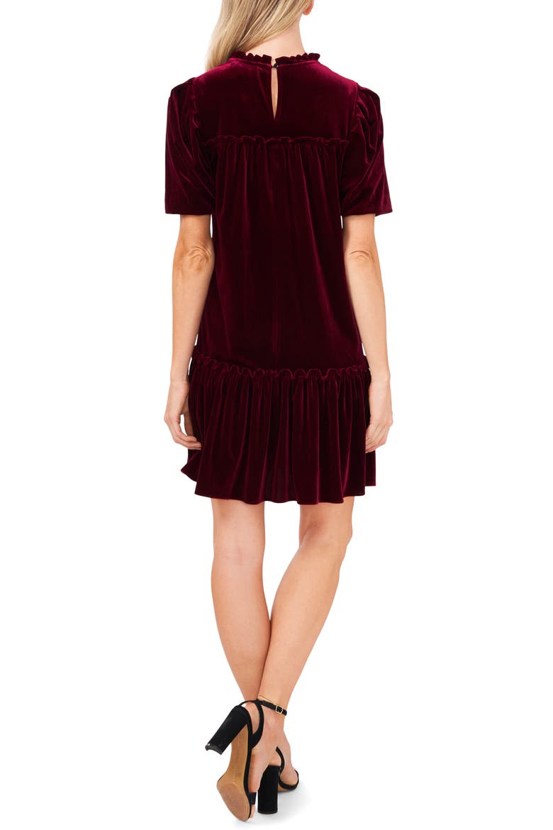 Ruffle Velvet Babydoll Dress, Alternate, color, MAJESTIC WINE