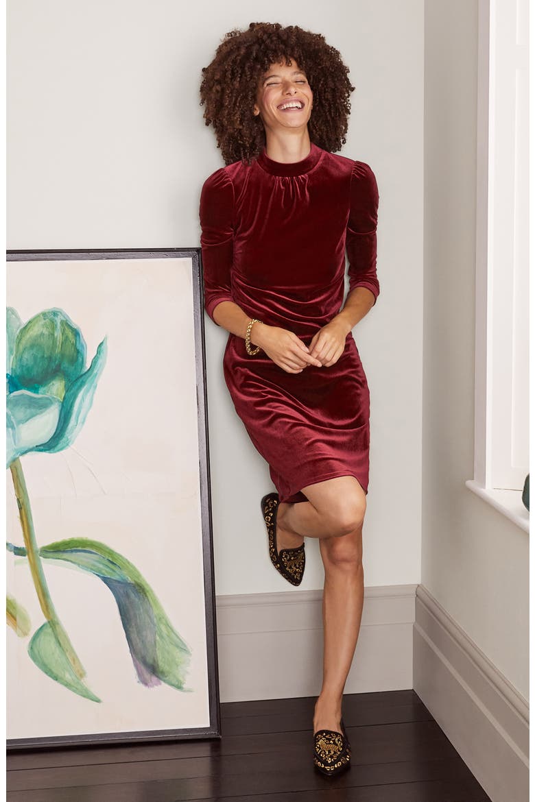 High Neck Velvet Dress, Alternate, color, RUBY RING