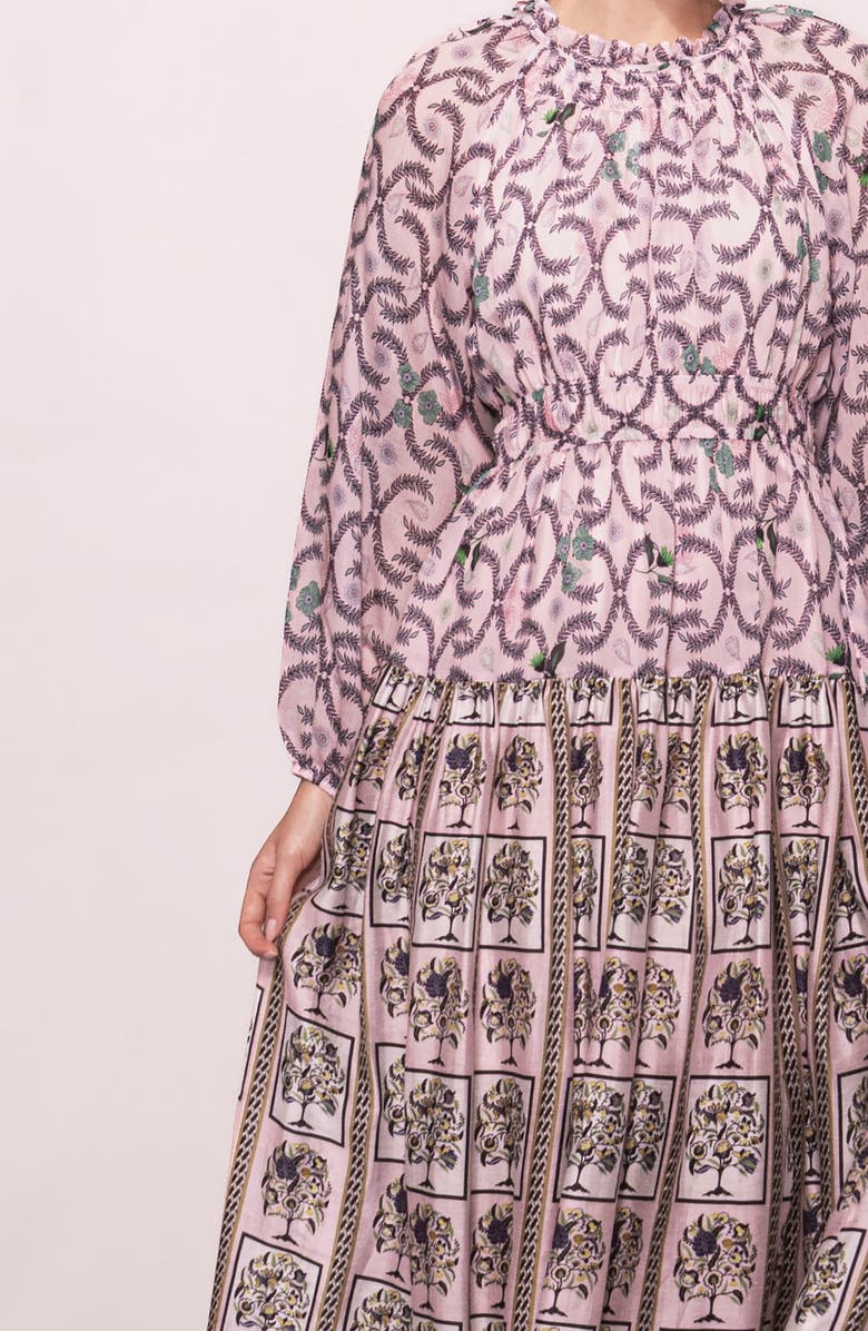 MELLODAY Printed Shirred Midi Dress, Alternate, color, Lilac Multi