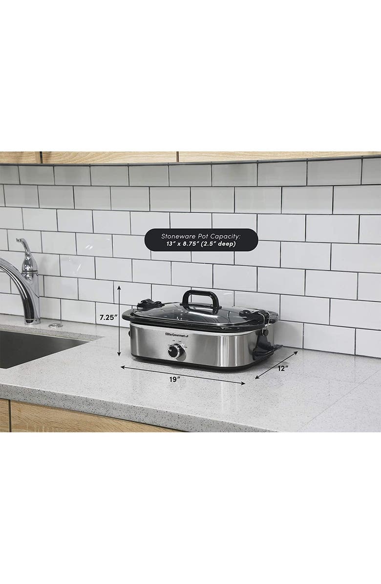 MAXI-MATIC Elite Gourmet 3.5Qt. Casserole Slow Cooker with Locking Lid, Stainless Steel, Alternate, color, 