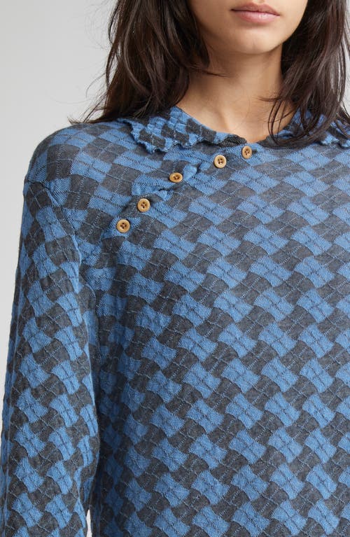 Yanyan Basket Argyle Long Sleeve Sailor Collar Wool Sweater Dress In Blue