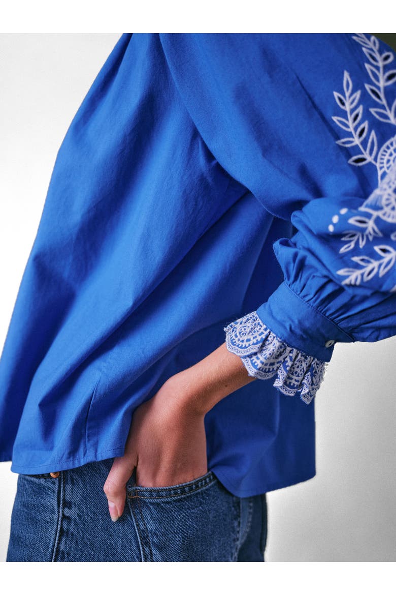 Jewel Trim Cotton Carla Blouse, Alternate, color, Cobalt Blue