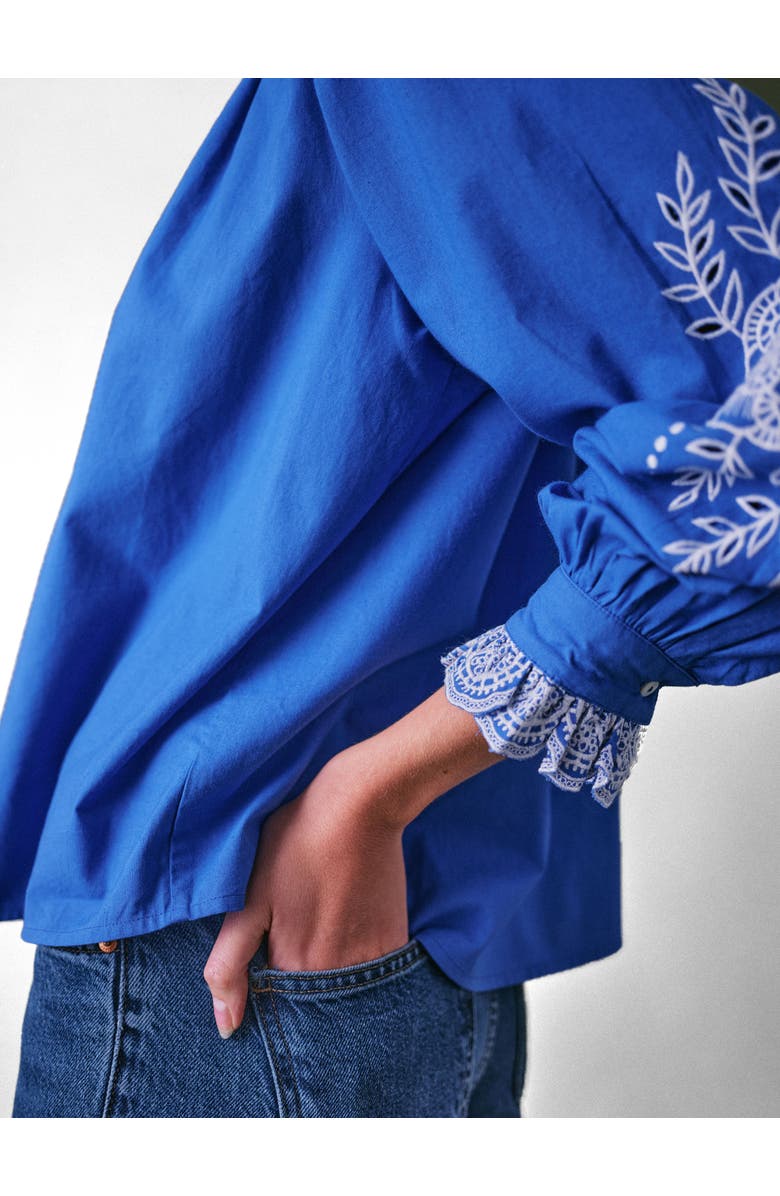 Cape Cove Jewel Trim Cotton Carla Blouse, Alternate, color, Cobalt Blue