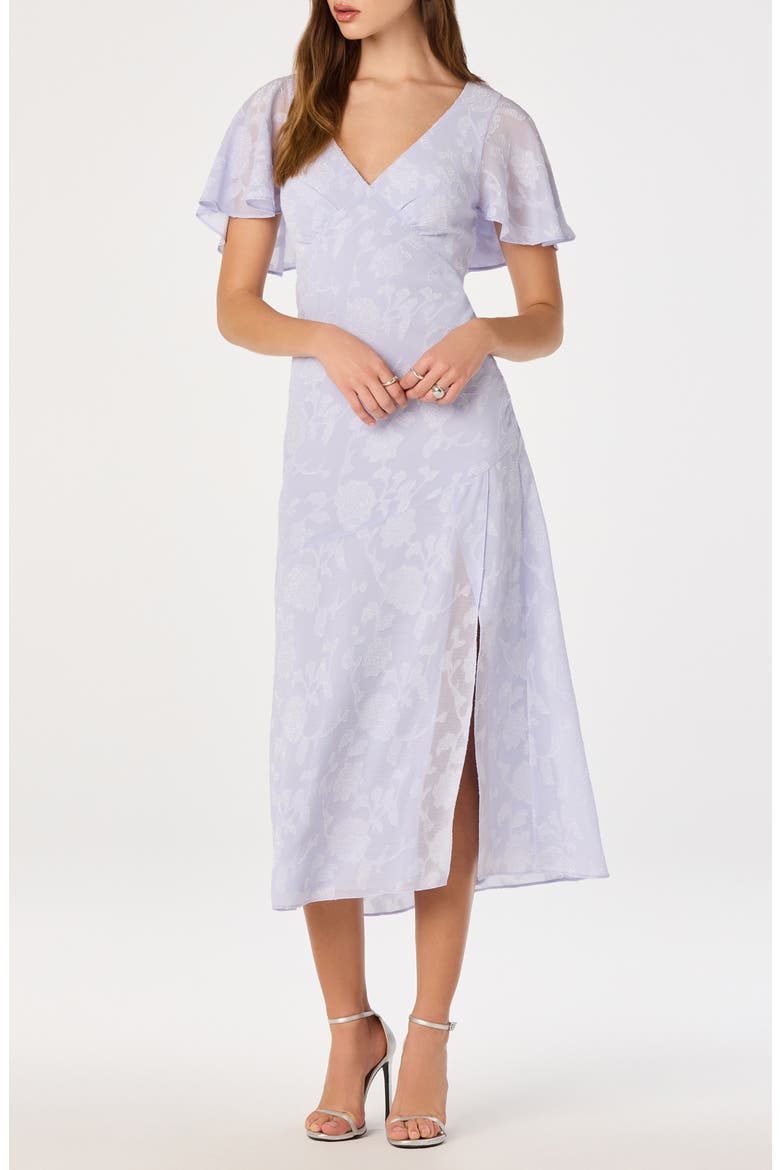 Floral Flutter Sleeve Cutout Back Midi Dress, Main, color, PERIWINKLE