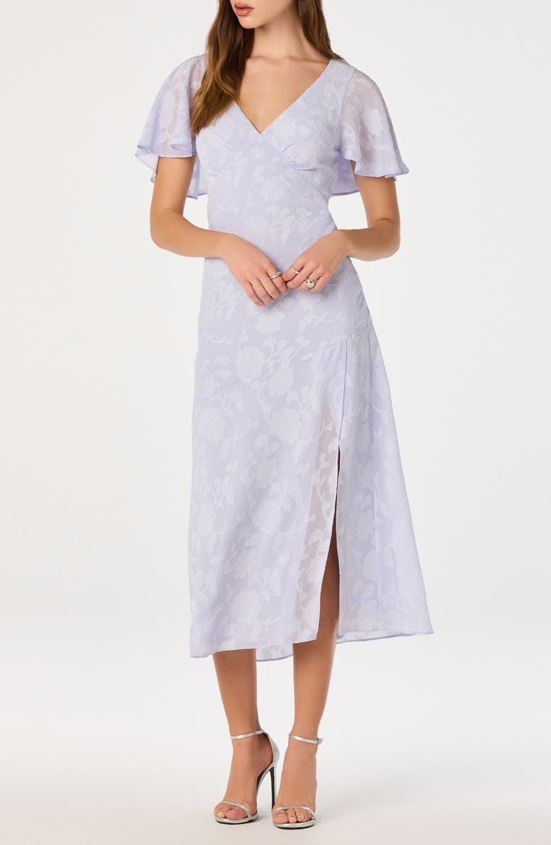 ASTR the Label Floral Flutter Sleeve Cutout Back Midi Dress, Main, color, Periwinkle