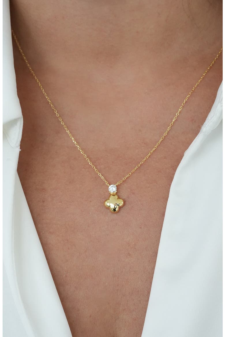 Cubic Zirconia Clover Pendant Necklace, Alternate, color, GOLD