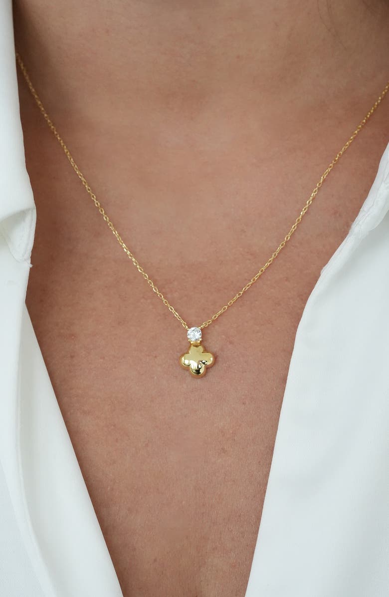 Argento Vivo Sterling Silver Cubic Zirconia Clover Pendant Necklace, Alternate, color, Gold