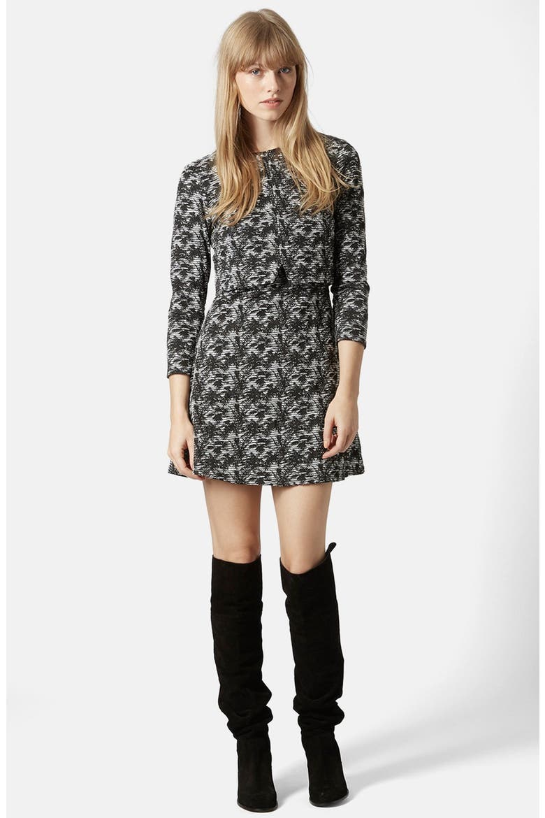 Jacquard Overlay Dress, Main, color, BLACK