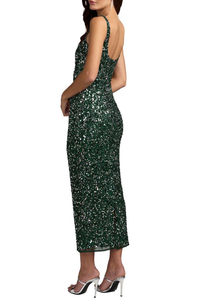 Sleeveless Scoop Neck Sequin Ankle Dress, Alternate, color, Emerald