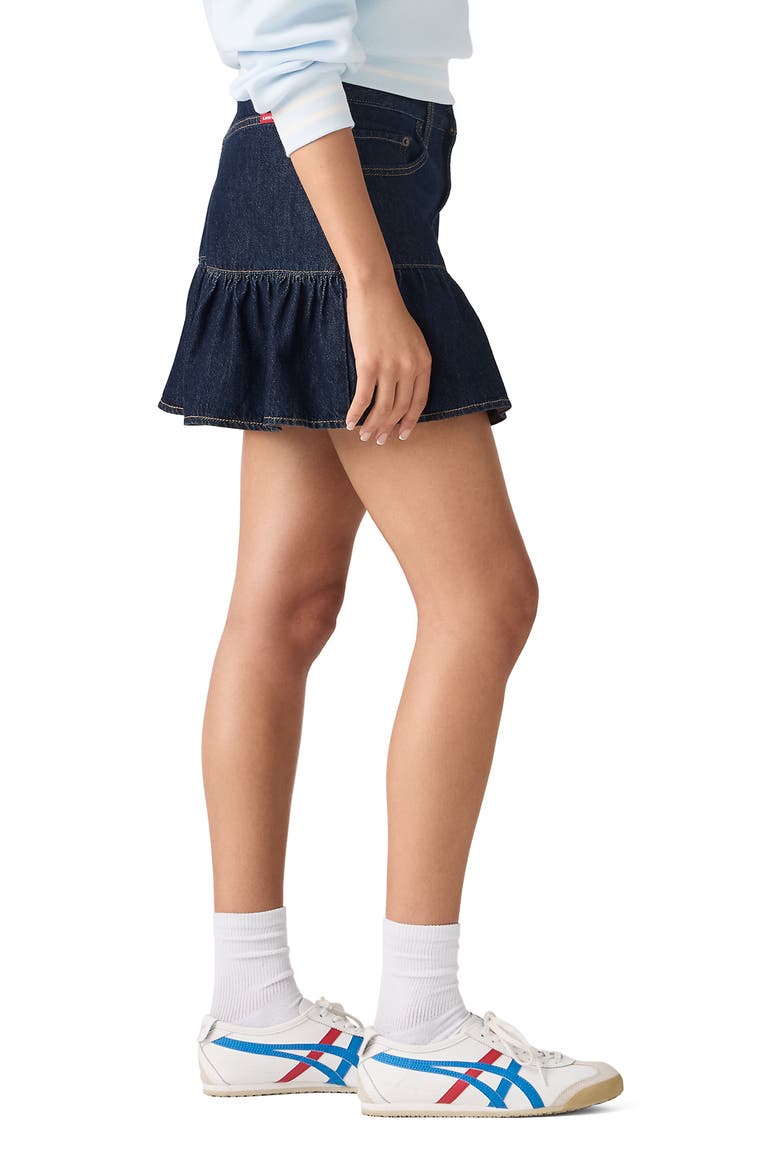 Flounce Hem Denim Miniskirt, Alternate, color, REIGN OF THE RINSE