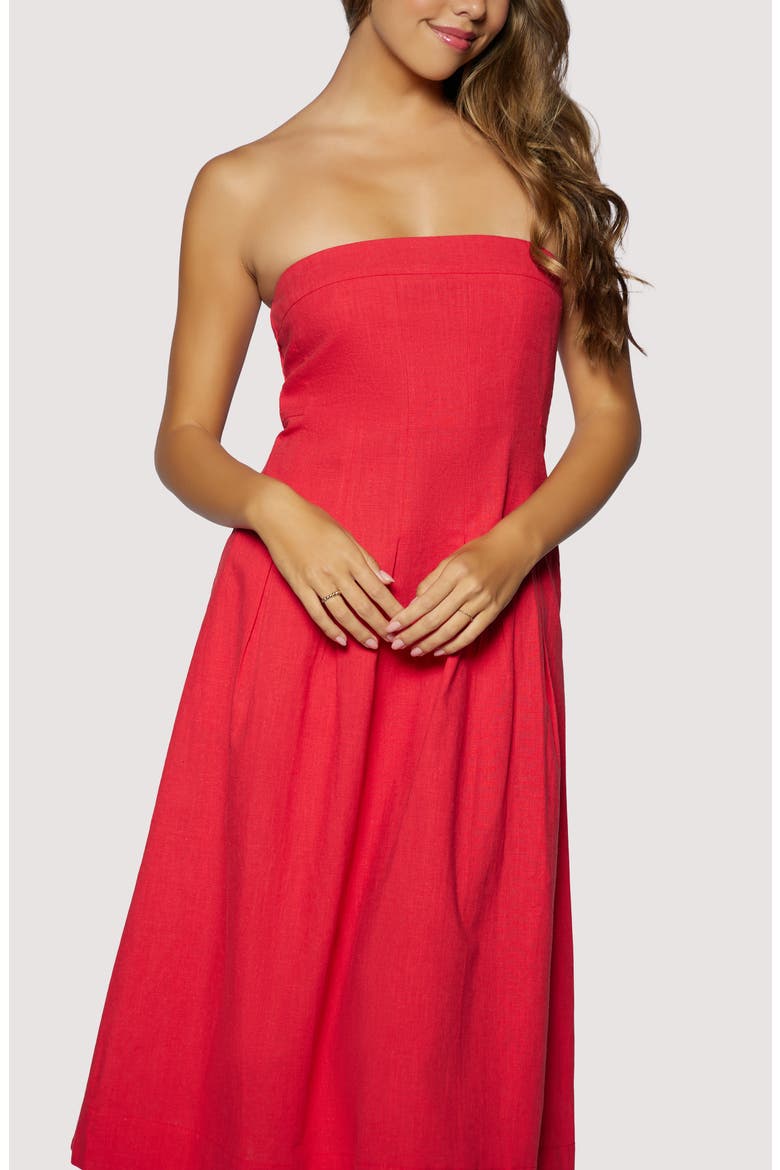 red linen strapless dress Strapless Linen Colorblock Maxi Dress