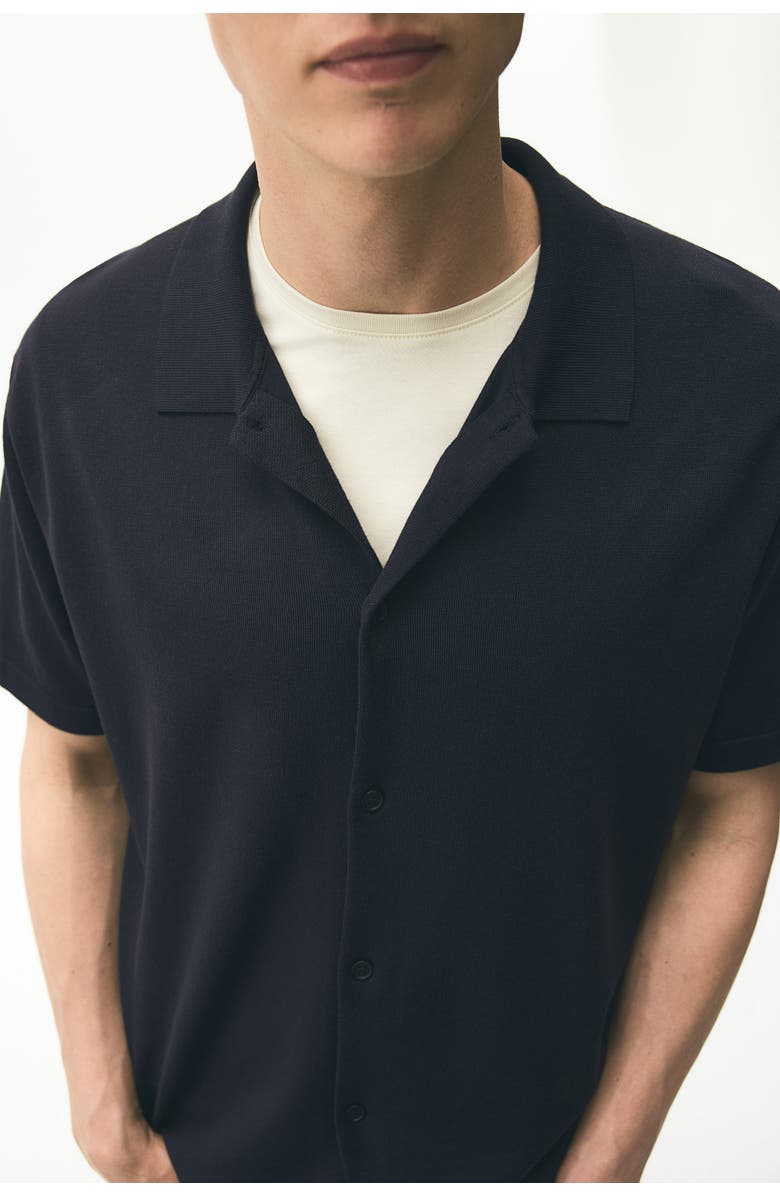 H&M Regular Fit Knitted Short-sleeved Shirt, Alternate, color, Navy Blue