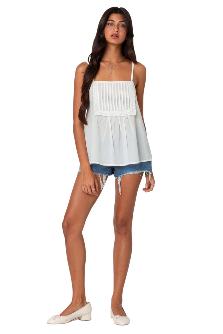 Eyelet Trim Pintuck Bib Camisole, Alternate, color, WHITE