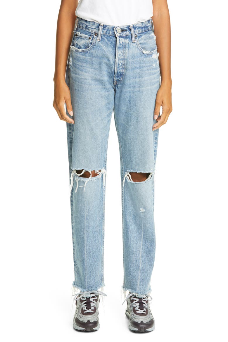 Viola Ripped Straight Leg Jeans, Main, color, BLUE