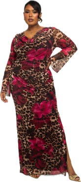 FASHION-SZN CURVE Plus Size Leopard Print Mesh Maxi Dress