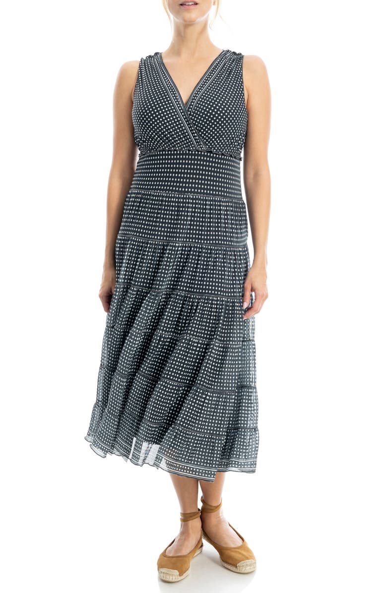 MAX STUDIO V-Neck Sleeveless Mesh Midi Dress, Alternate, color, Black/ Ivory Game Dot