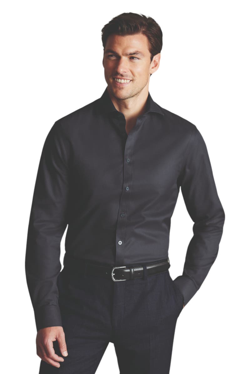 Charles Tyrwhitt Non-Iron Twill Shirt, Main, color, Charcoal Grey