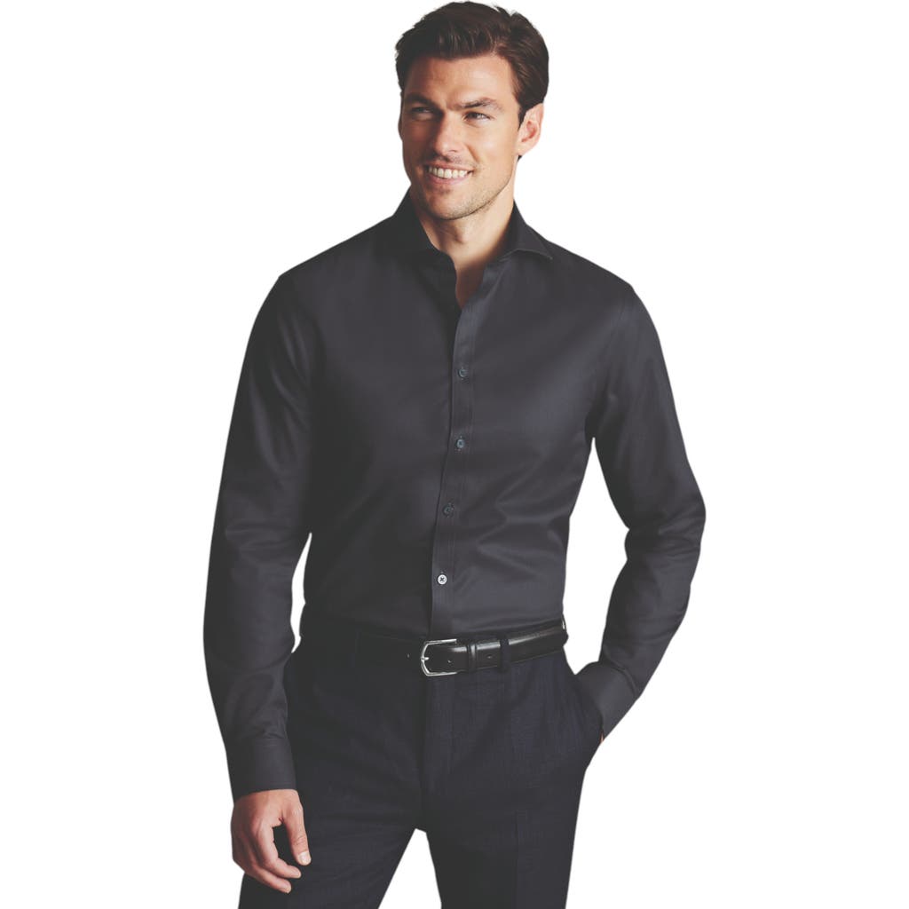 Charles Tyrwhitt Non-iron Twill Shirt In Charcoal Grey