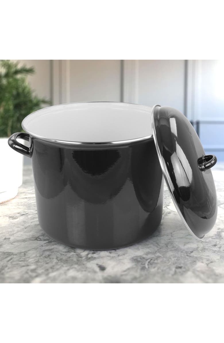 Gibson Home 12 Quart Enamel on Steel Stock Pot with Lid, Alternate, color, Black