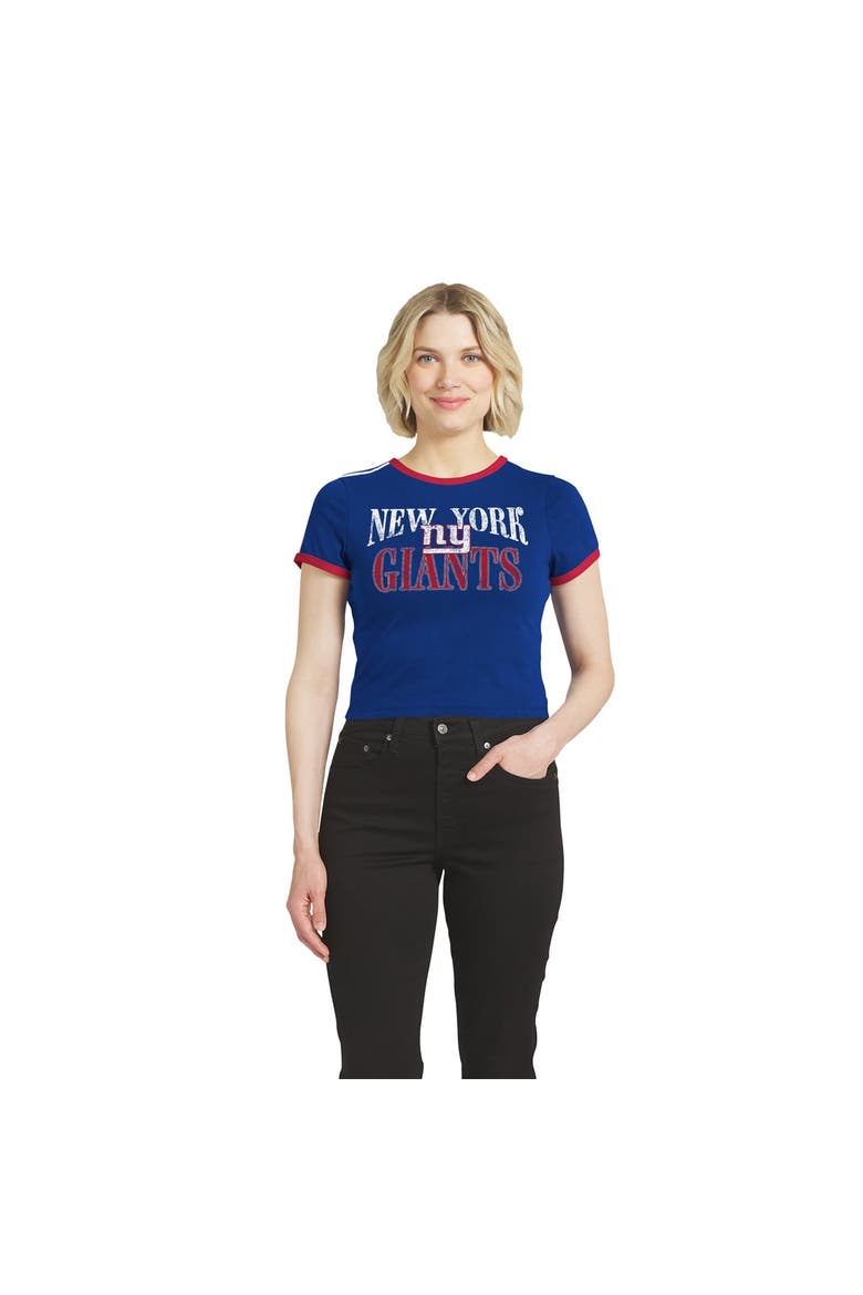 Women's WEAR by Erin Andrews  Royal New York Giants Cropped Ringer Baby T-Shirt, Main, color, Royal