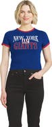 WEAR by Erin Andrews Women's WEAR by Erin Andrews  Royal New York Giants Cropped Ringer Baby T-Shirt