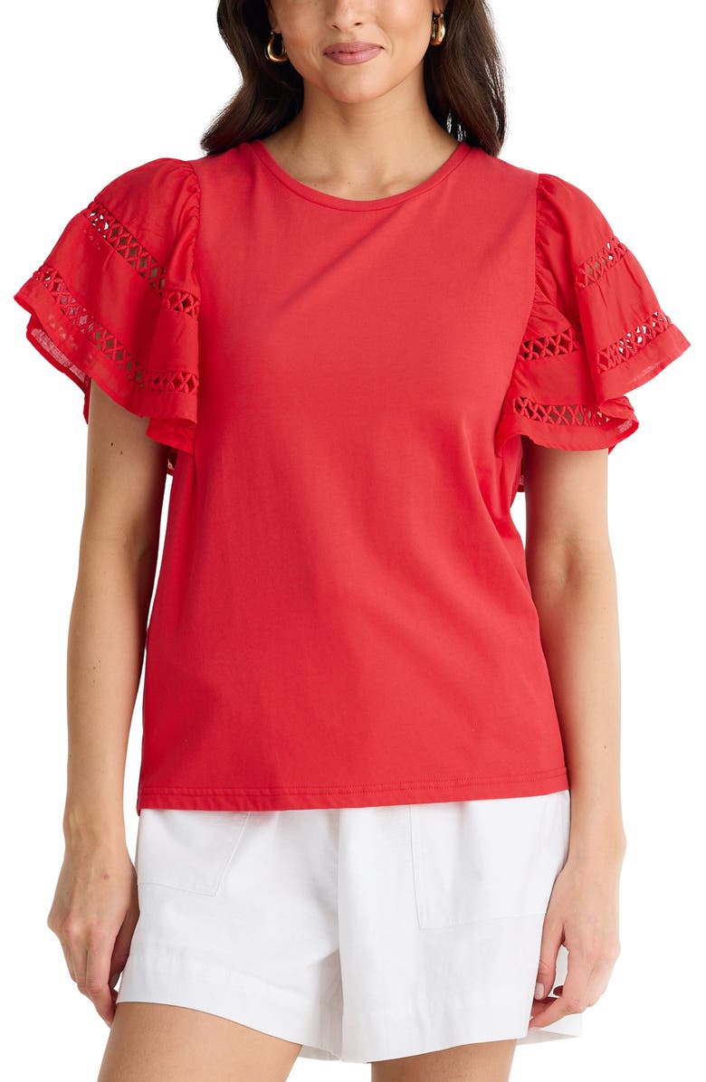 Brave+True Chloe Cutout Flutter Sleeve Top, Main, color, Chilli