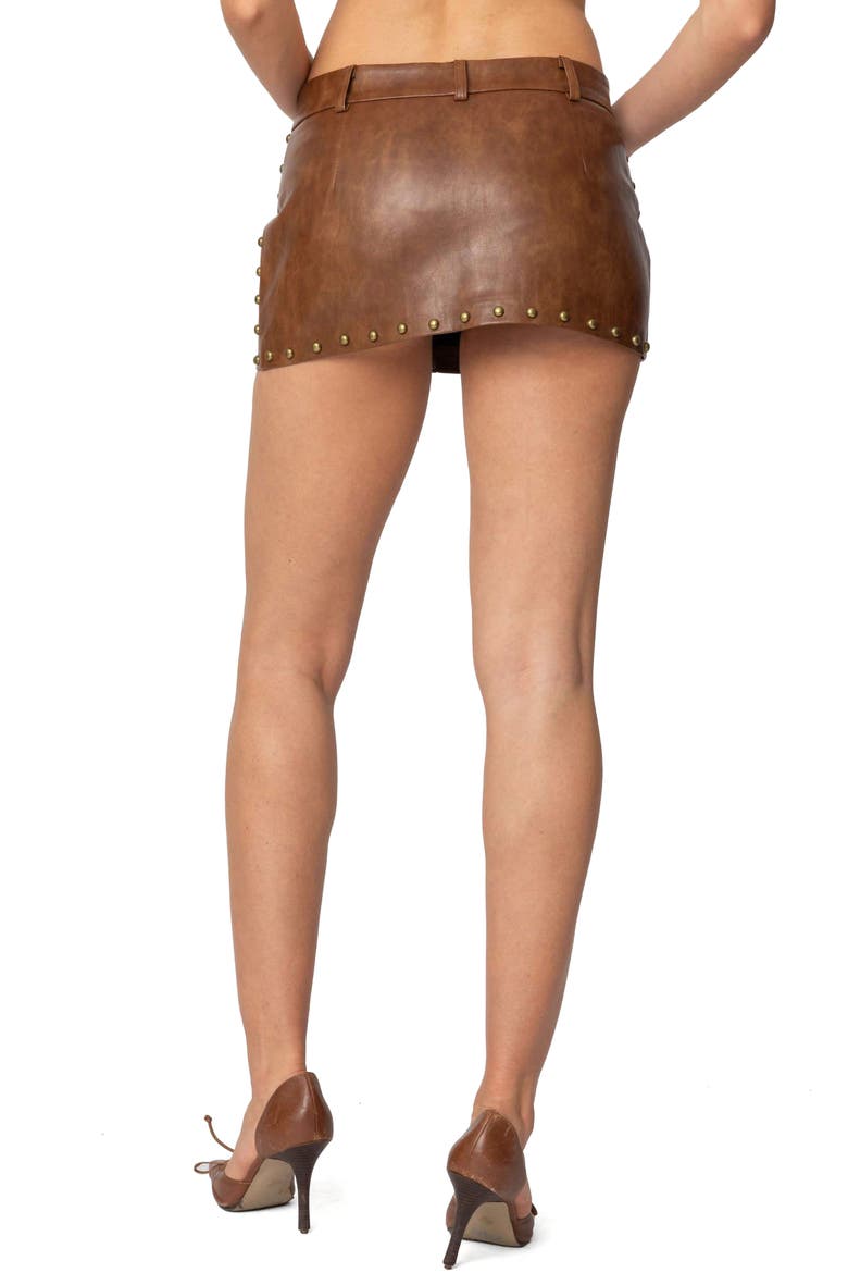 Studded Faux Leather Miniskirt, Alternate, color, BROWN