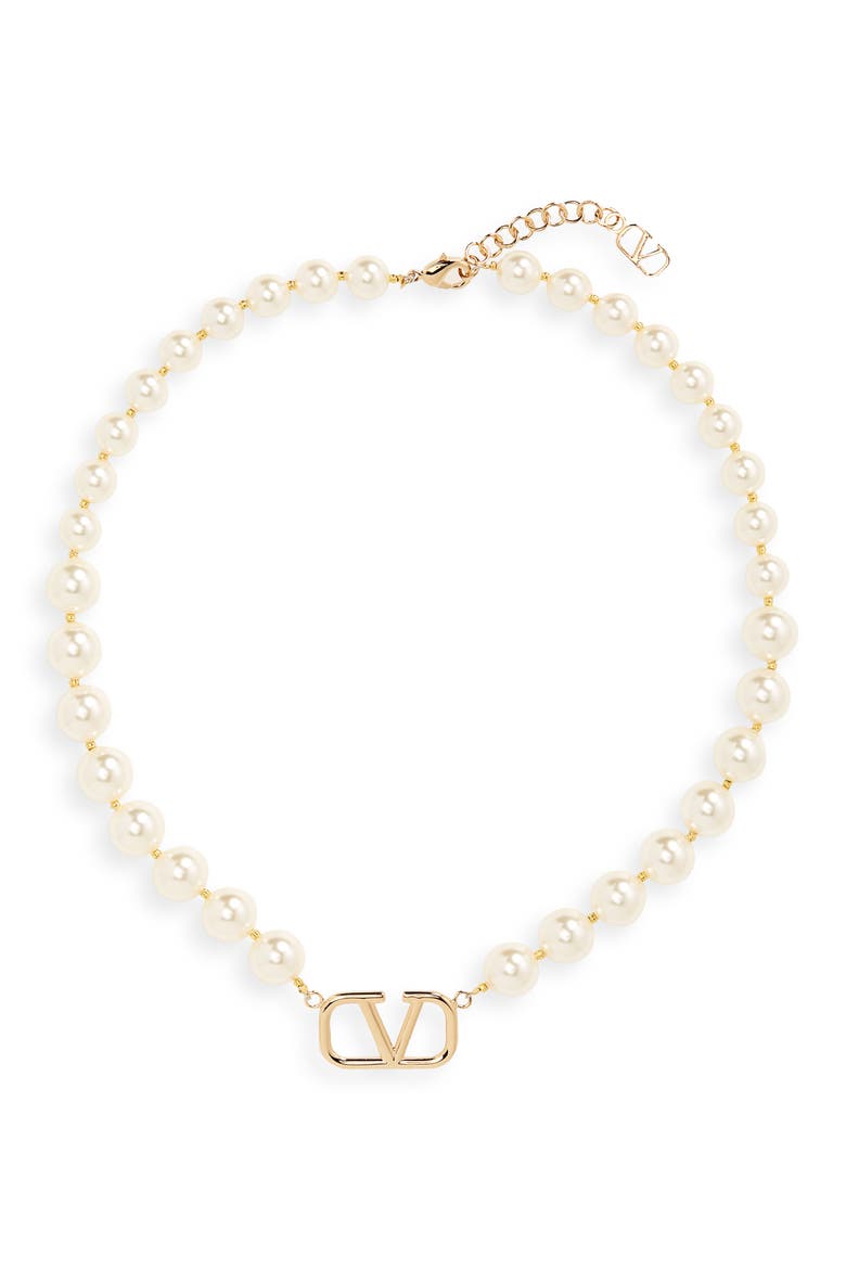 VLOGO Swarovski Imitation Pearl Necklace, Main, color, GOLD/ CREAM