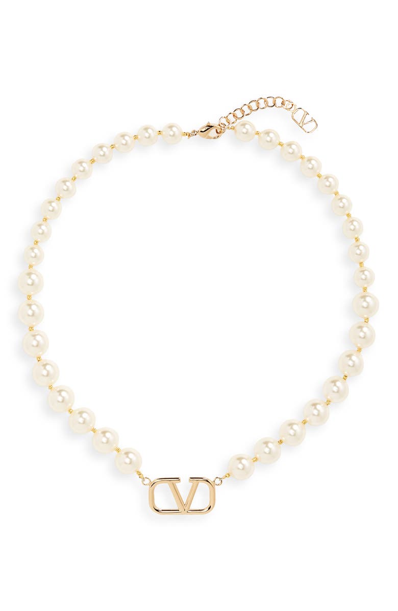 Valentino VLOGO Swarovski Imitation Pearl Necklace, Main, color, 