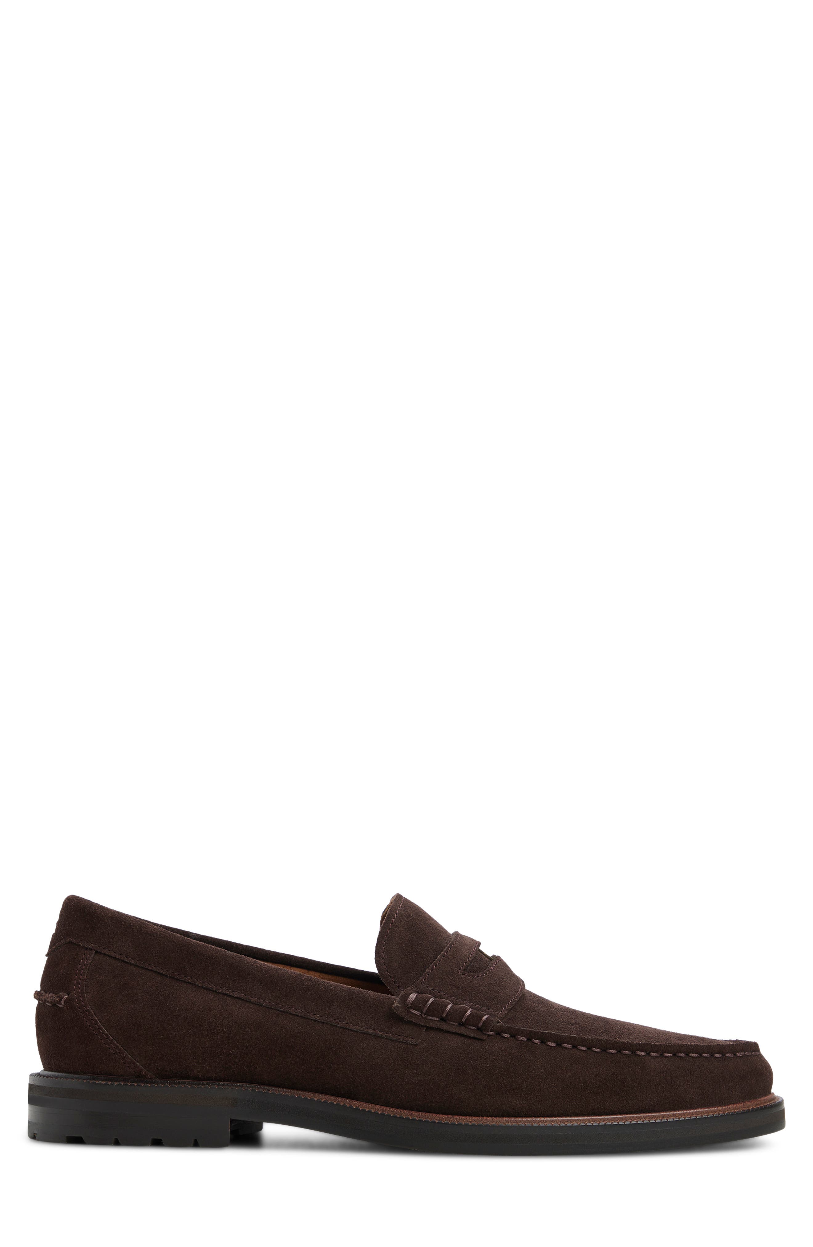 Astor Leather Penny Loafer, Alternate, color, DARK BROWN
