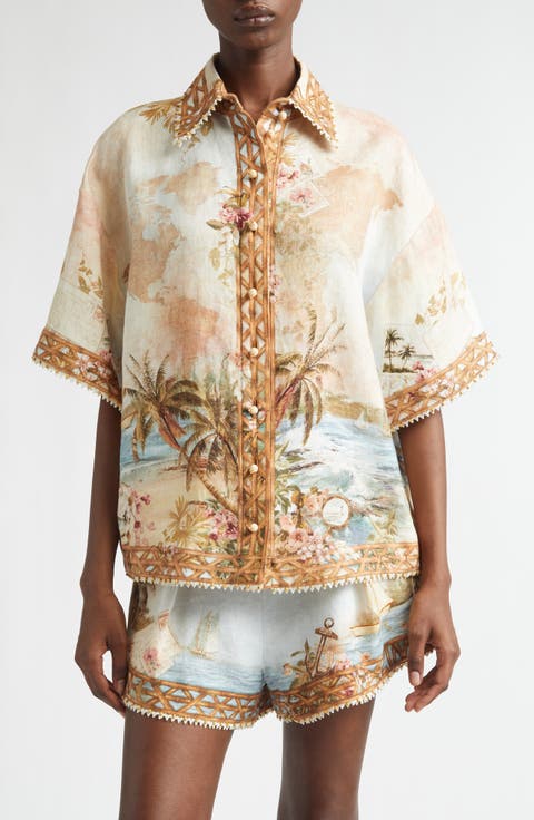 Mahon Print Linen Button-Up Shirt
