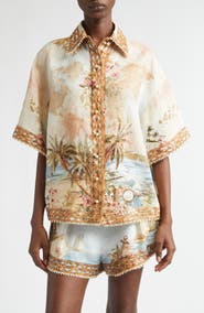 Zimmermann Mahon Print Linen Button-Up Shirt