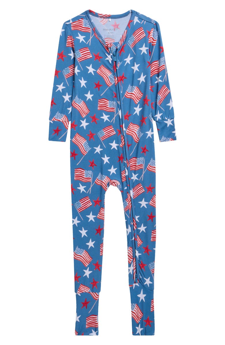 Posh Peanut Flag Print Convertible Footie, Main, color, Blue