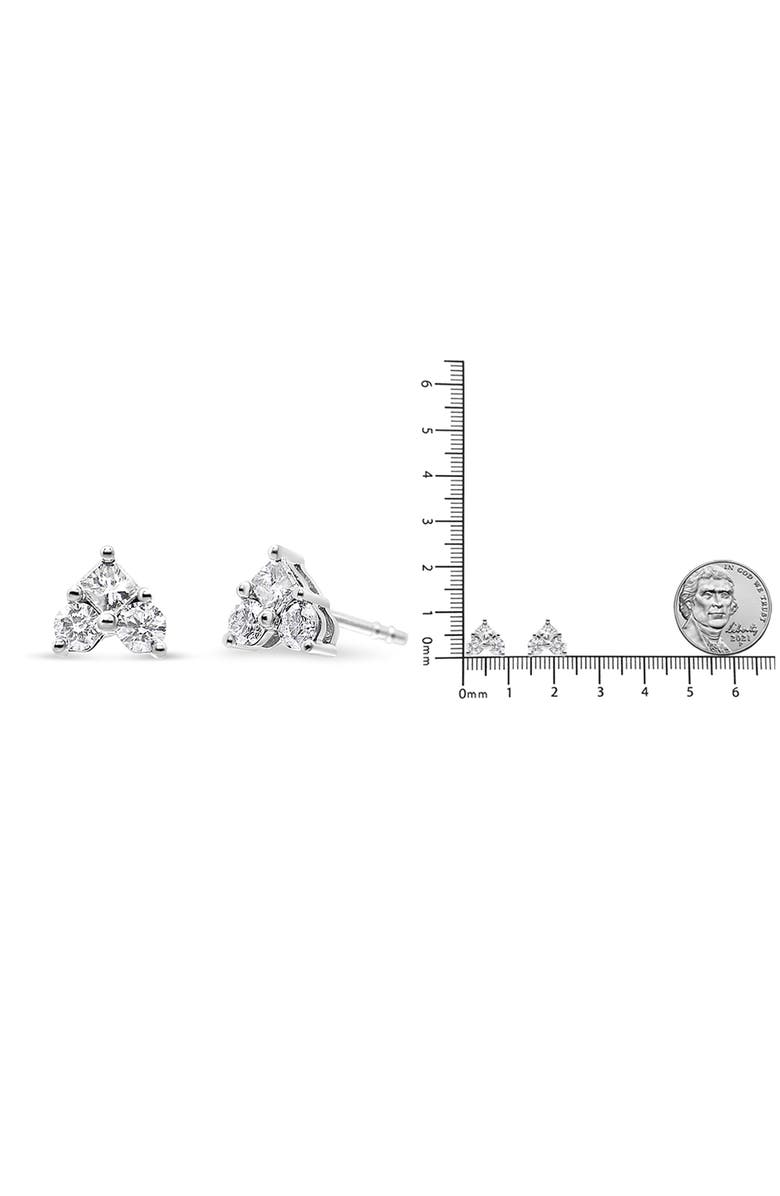 Haus of Brilliance 10K White Gold 1/2 Ct Diamond 3 Stone Trio Heart Stud Earring, Alternate, color, White