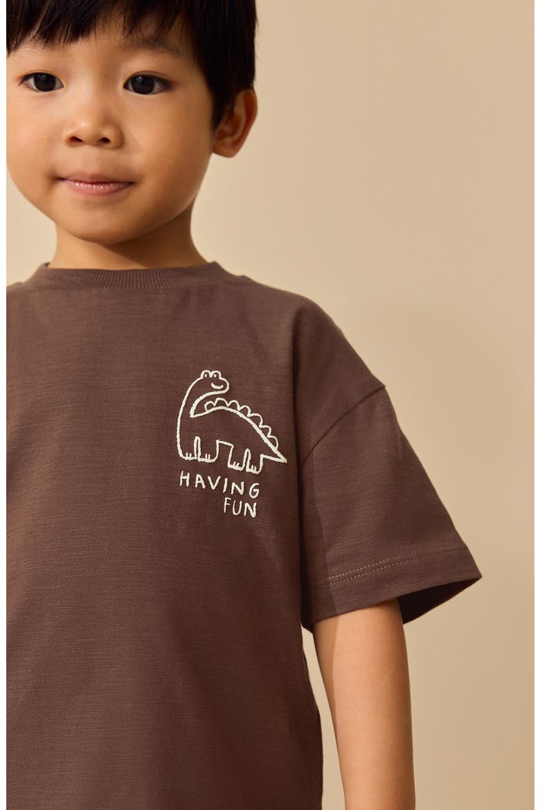 Kids' Oversize Dino Club Cotton Graphic T-Shirt, Alternate, color, BROWN