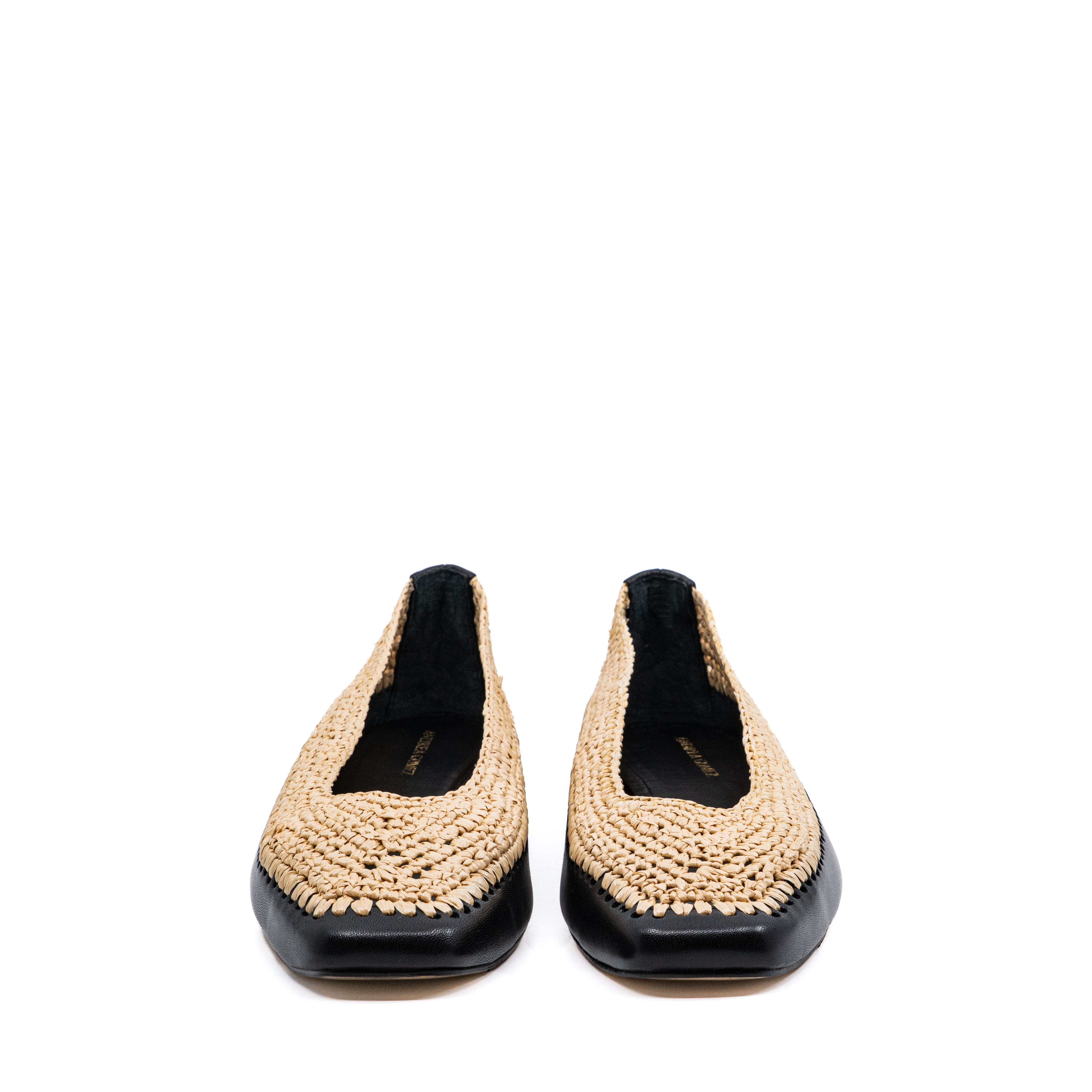 Andrea Gomez Dakota Raffia Leather Flat, Alternate, color, Black