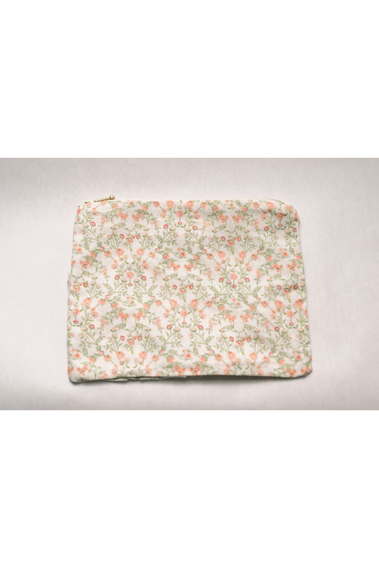 Timeless Floral Ruffle Zipper Pouch, Alternate, color, Apricot Meadow