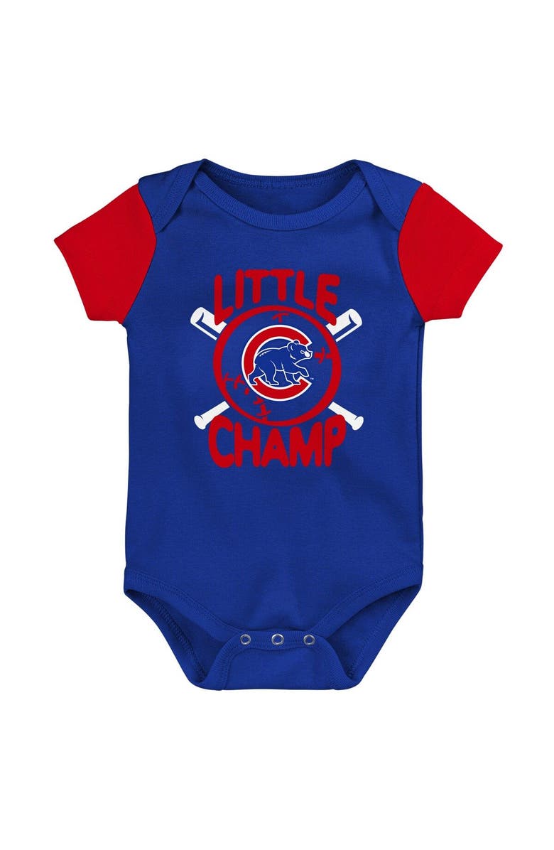 Outerstuff Newborn & Infant Royal Chicago Cubs Little Champ Three-Pack Bodysuit Bib & Booties Set, Alternate, color, Royal