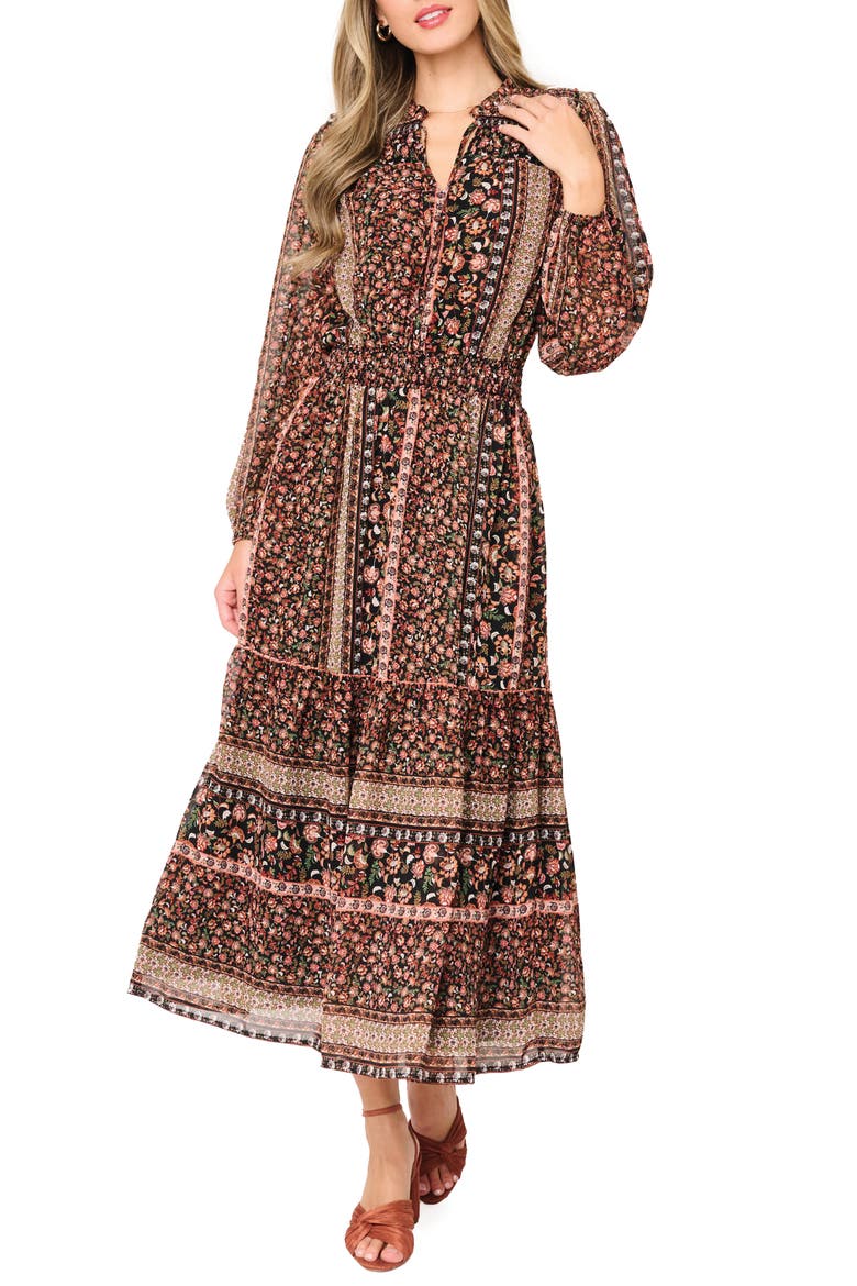 The Leyla Floral Print Long Sleeve Maxi Dress, Main, color, MULTI SPICE BORDER PRINT