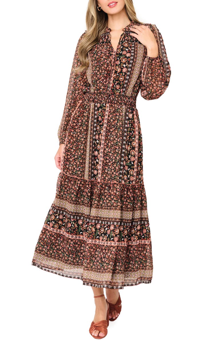 GIBSONLOOK The Leyla Floral Print Long Sleeve Maxi Dress, Main, color, Multi Spice Border Print