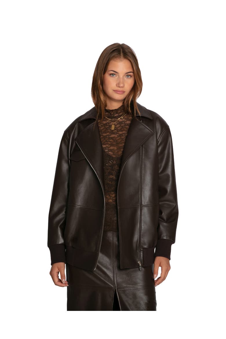 Desert Moon Leather Bomber Jacket, Main, color, Dark Brown